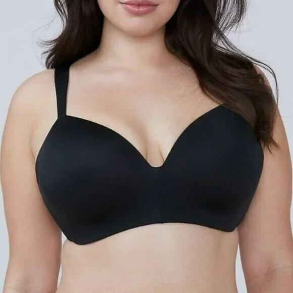 Cacique Lightly Lined T-Shirt Bra Black Wireless Seamless Stretch Size 44D - Picture 1 of 5